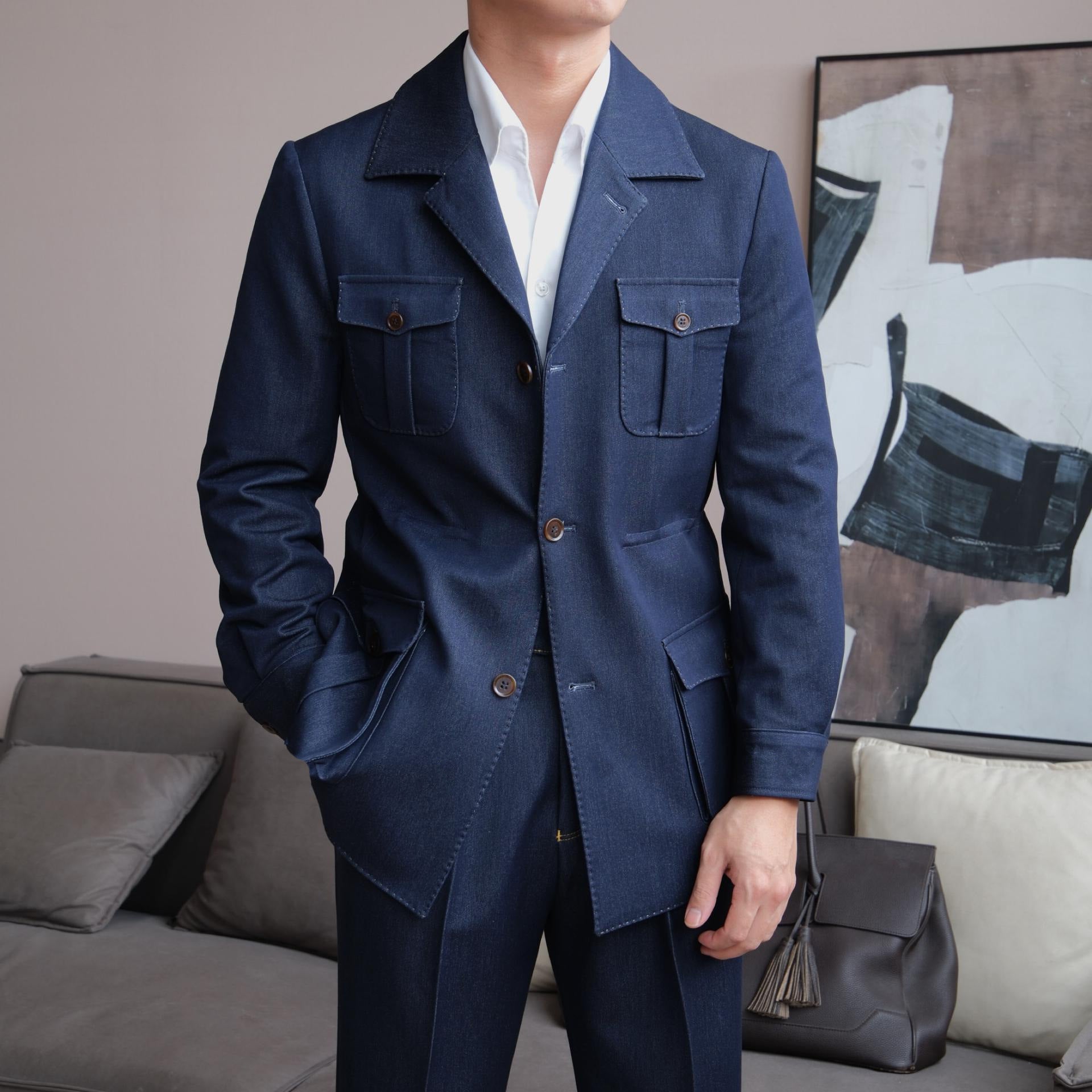 Crew-neck Hunting-style Casual Business Jacket