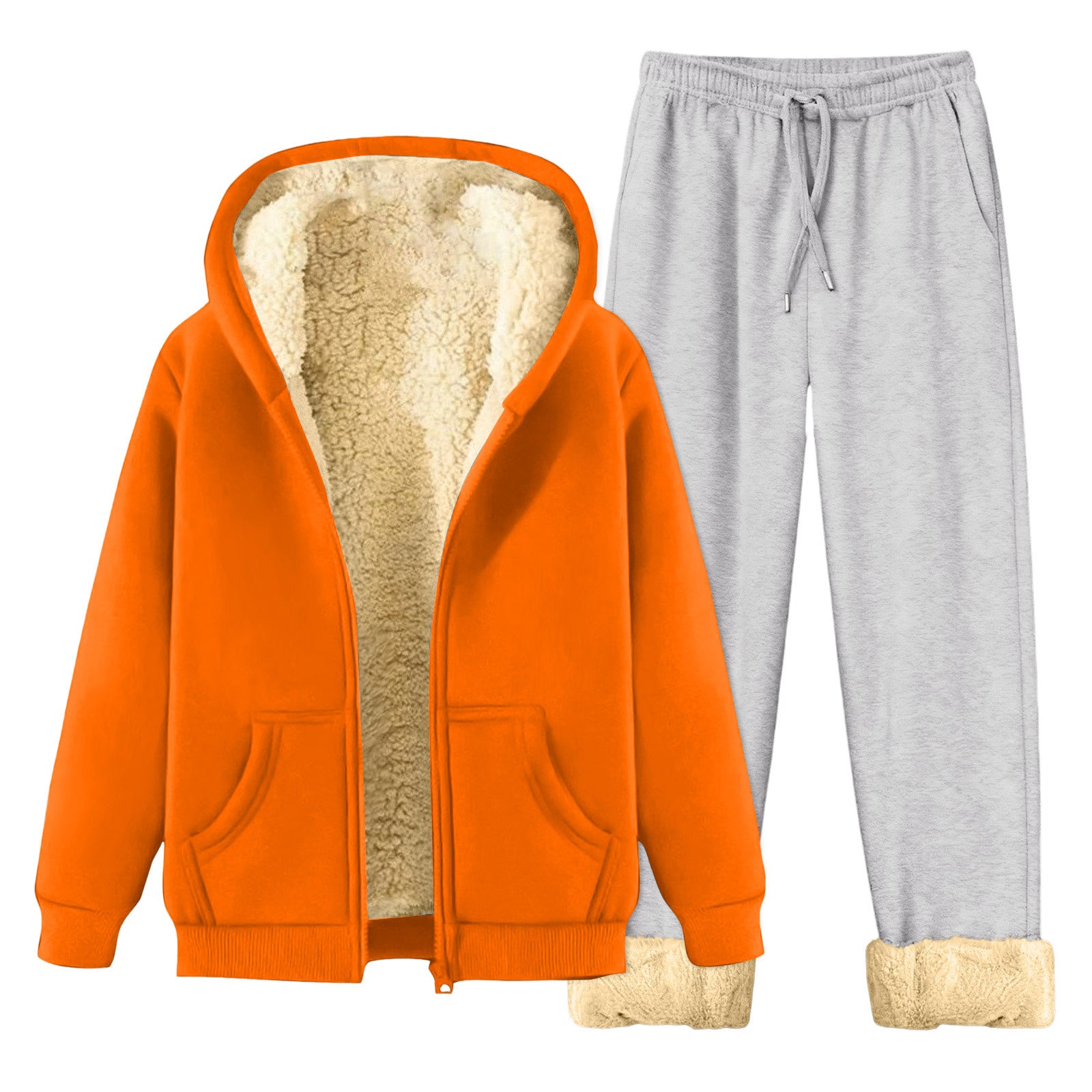 Autumn Winter Fleece Lined Hoodie Set