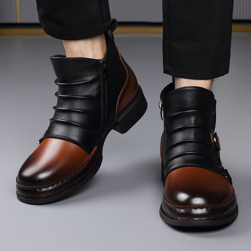 Mens British-style Retro Fleece-Lined Thermal Boots With Side Zipper