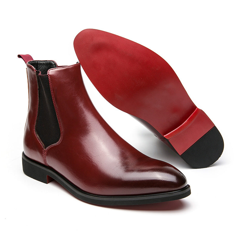 Men's Business Autumn High-top Pointed Red Leather Boots