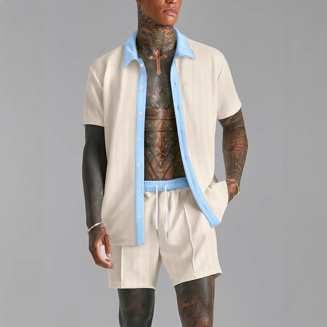 Mens Fashionable Casual Short-Sleeve Digital-Print Shirt