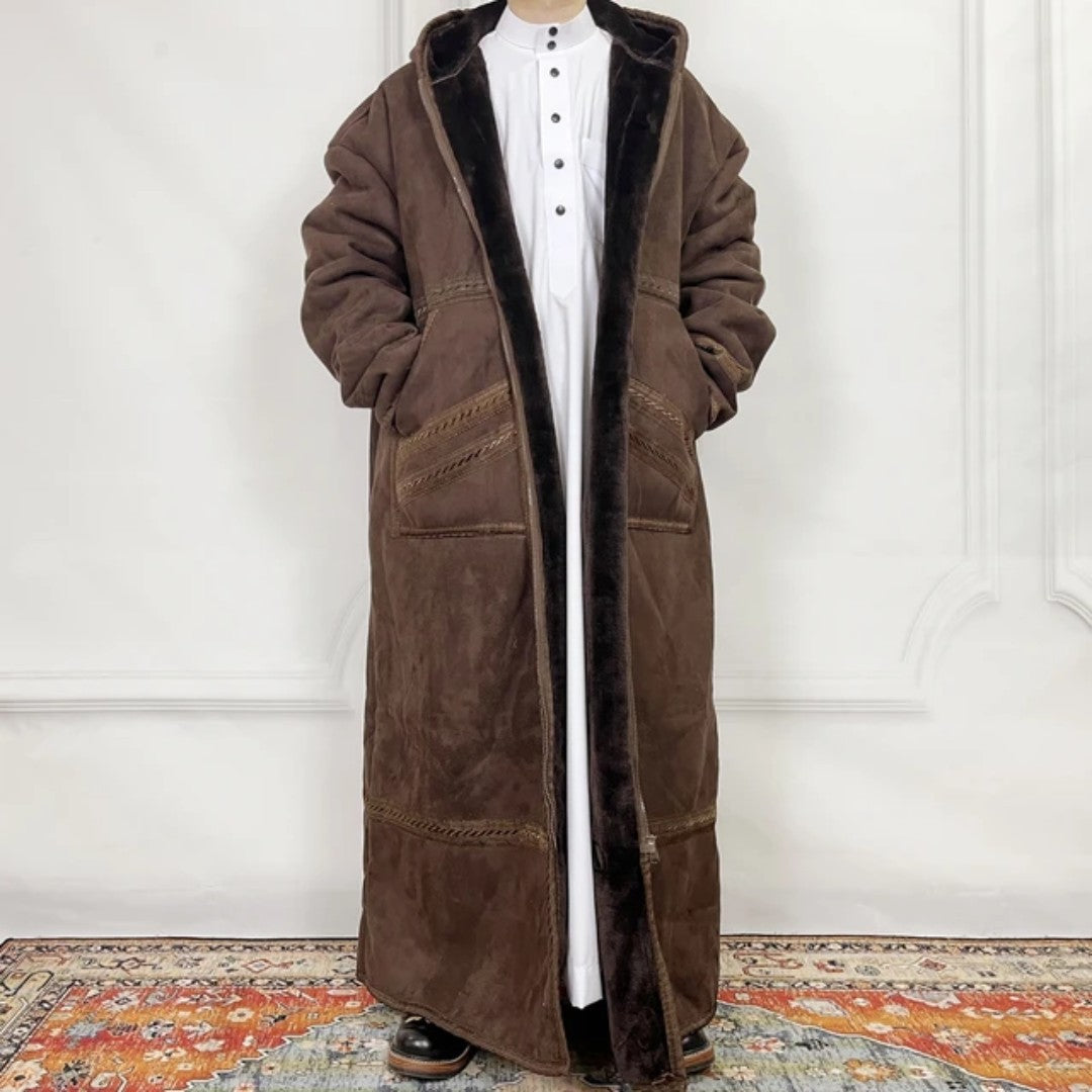 Mens Suede-Like Robe With Hood And Pockets For Warmth In Winter