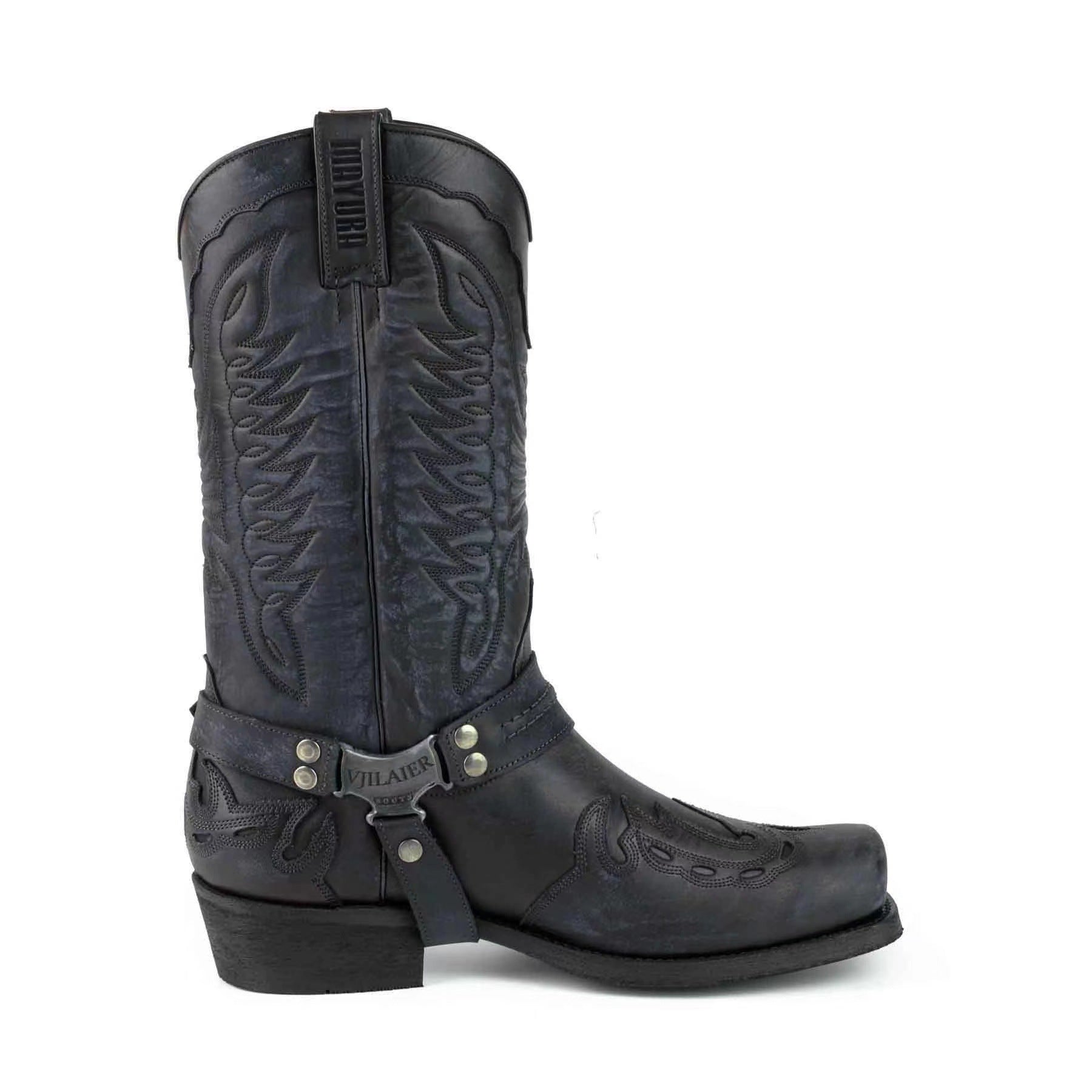 Square Head Buckle Strap Thick Heel Large Neck Mid-calf Boots