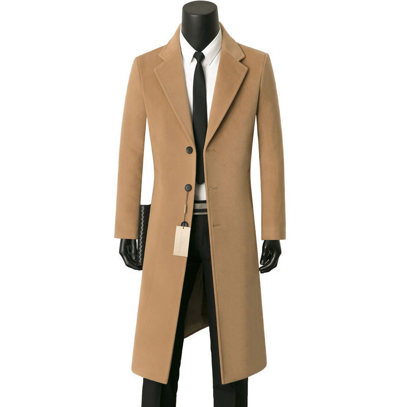 Mens Stylish Casual Wool Mid-length Coat