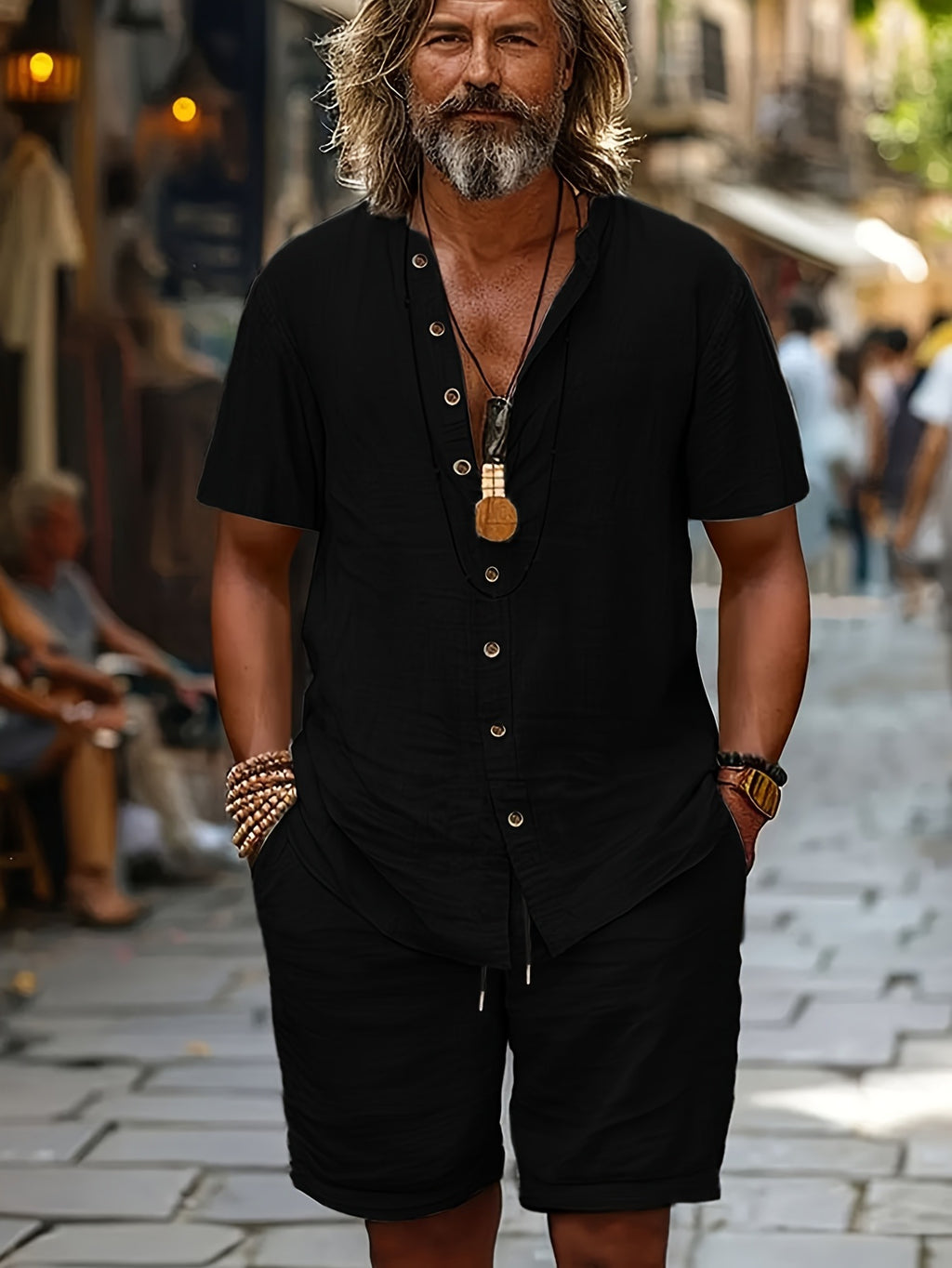 Cotton-linen Short-sleeve Shirt And Loose-fitting Shorts Two-piece Set