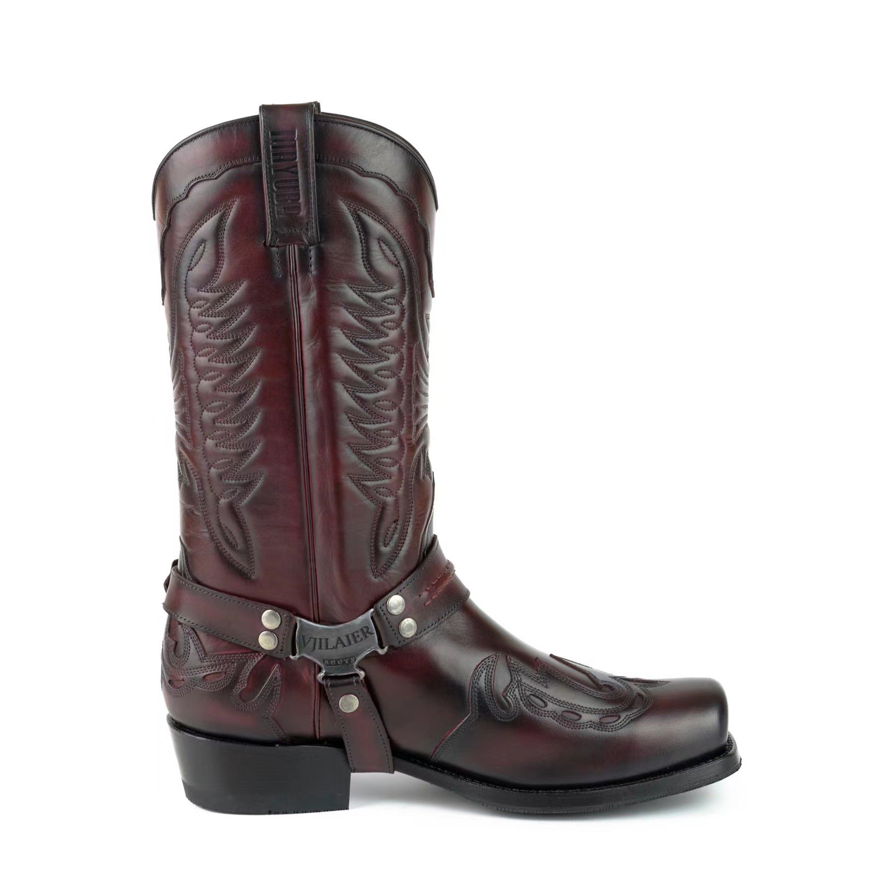 Square Head Buckle Strap Thick Heel Large Neck Mid-calf Boots