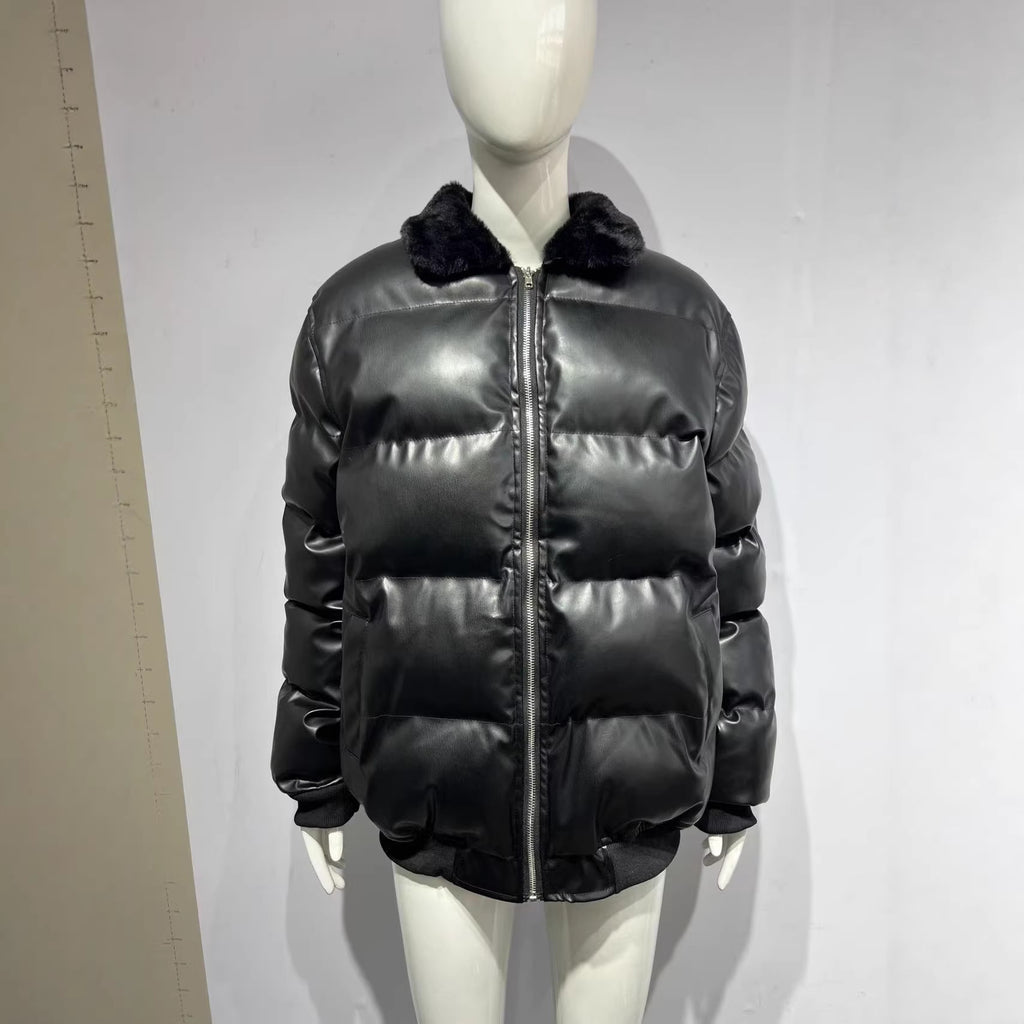 Motorcycle Leather Jacket With A Sheepskin Lapel