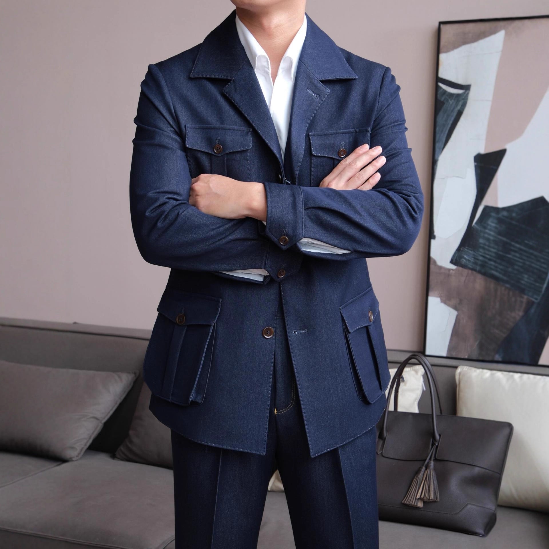 Crew-neck Hunting-style Casual Business Jacket