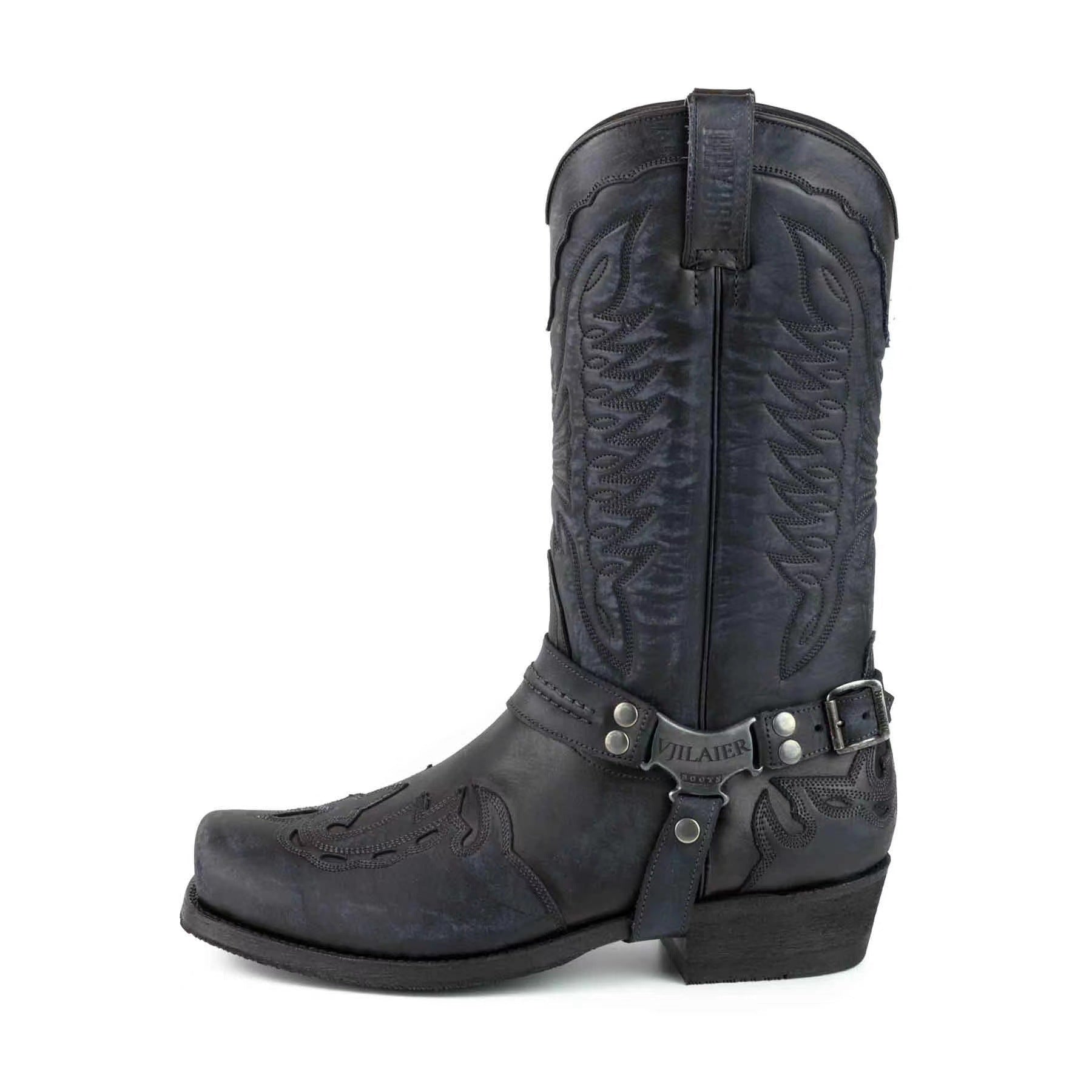 Square Head Buckle Strap Thick Heel Large Neck Mid-calf Boots
