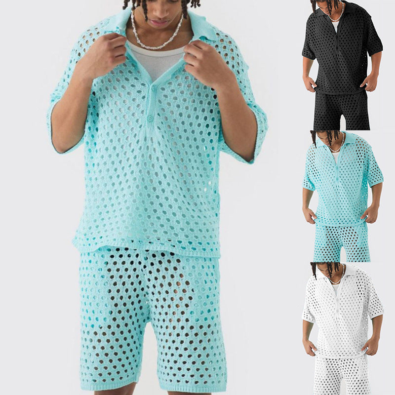 Arrival Buttoned Polo-Neck Knit Top And Shorts Set