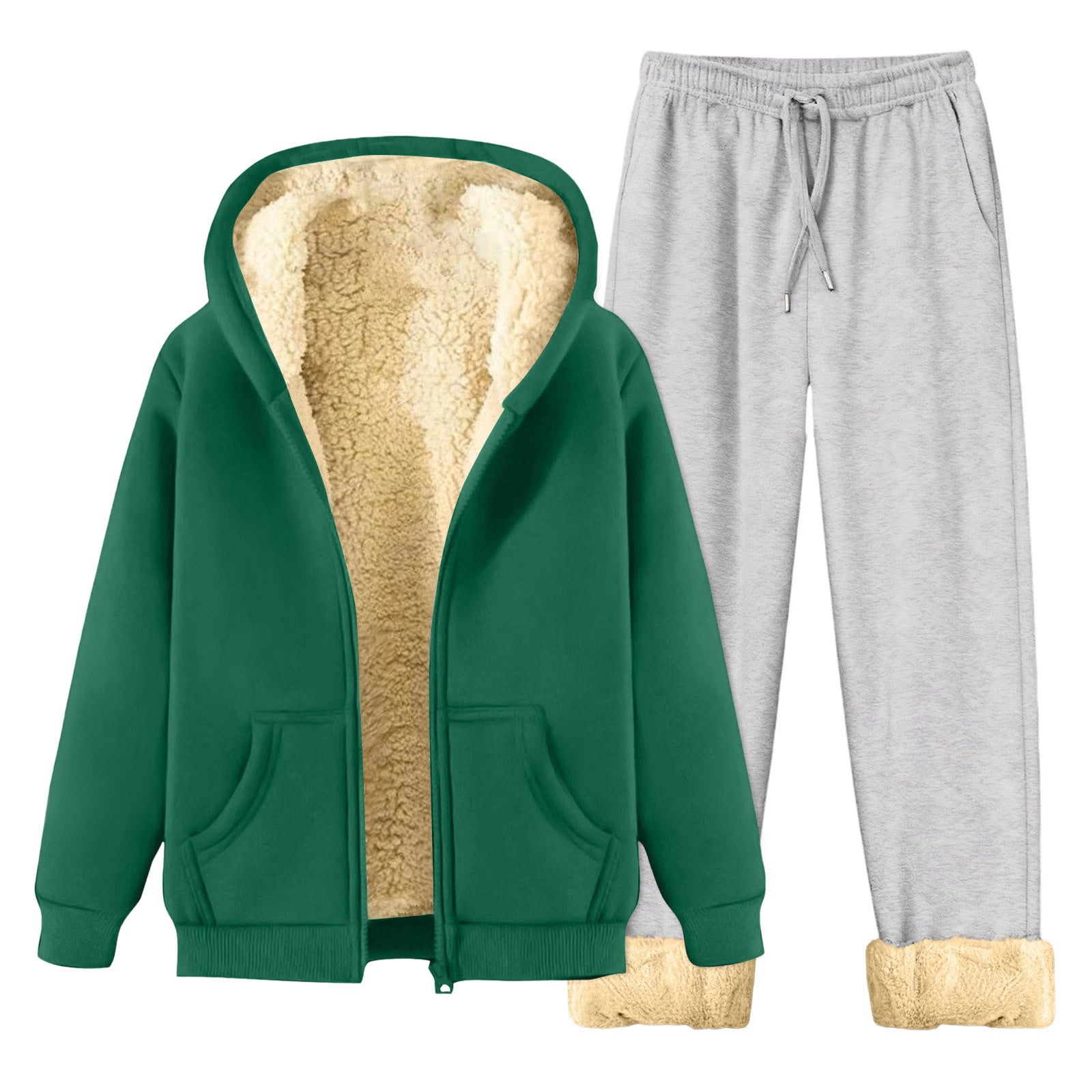 Autumn Winter Fleece Lined Hoodie Set