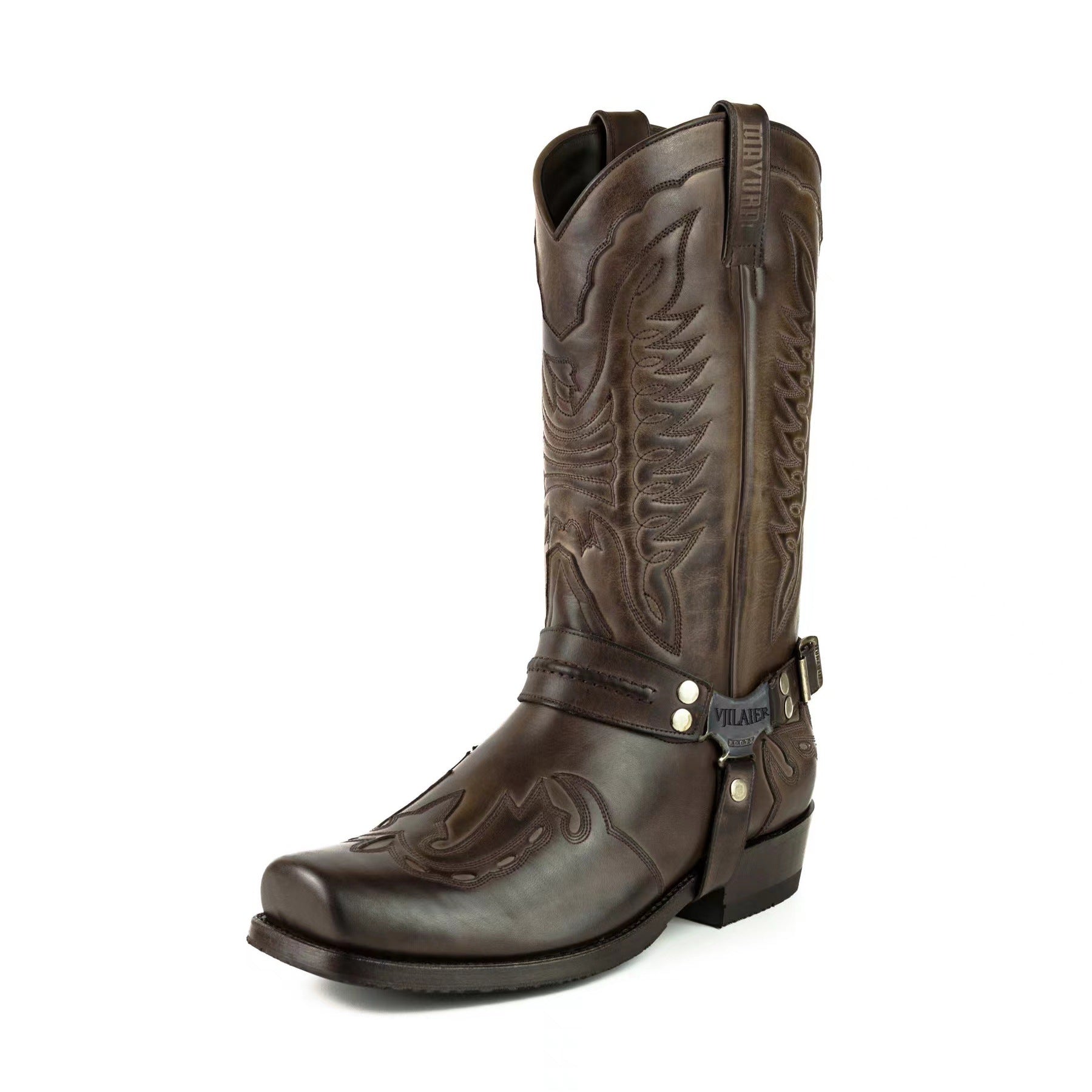 Square Head Buckle Strap Thick Heel Large Neck Mid-calf Boots