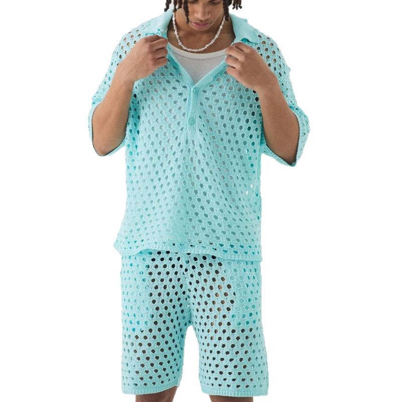 Arrival Buttoned Polo-Neck Knit Top And Shorts Set