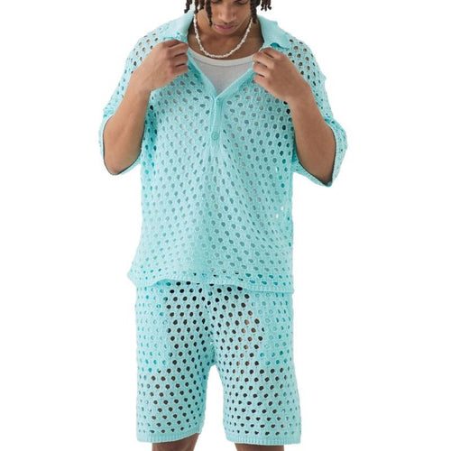 Arrival Buttoned Polo-Neck Knit Top And Shorts Set