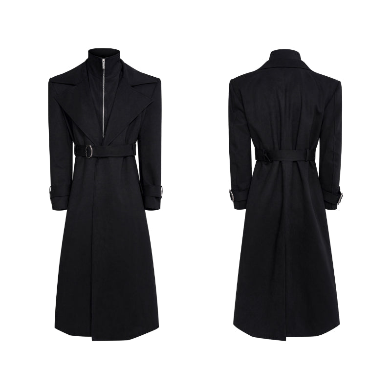 Mens Red Faux Two-Piece Suede-Look Padded Thicker Long-Style Wool Trench Coat