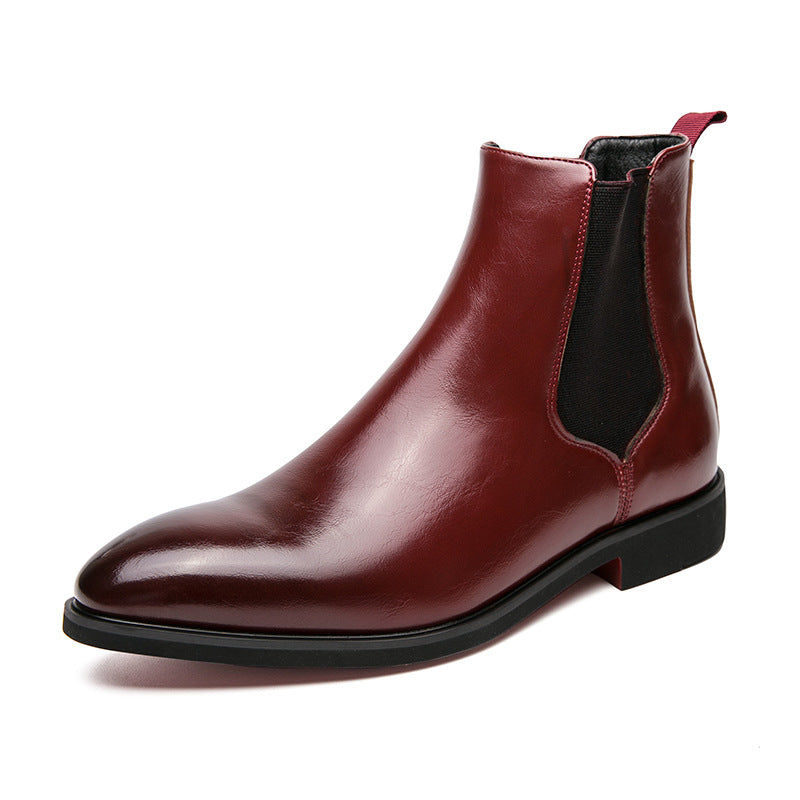 Men's Business Autumn High-top Pointed Red Leather Boots