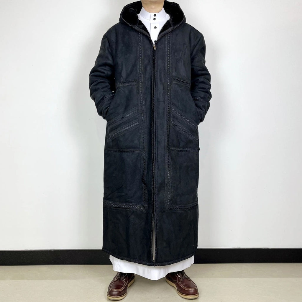 Mens Suede-Like Robe With Hood And Pockets For Warmth In Winter