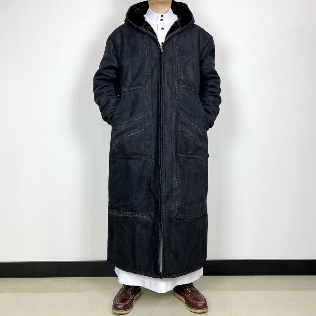 Mens Suede-Like Robe With Hood And Pockets For Warmth In Winter