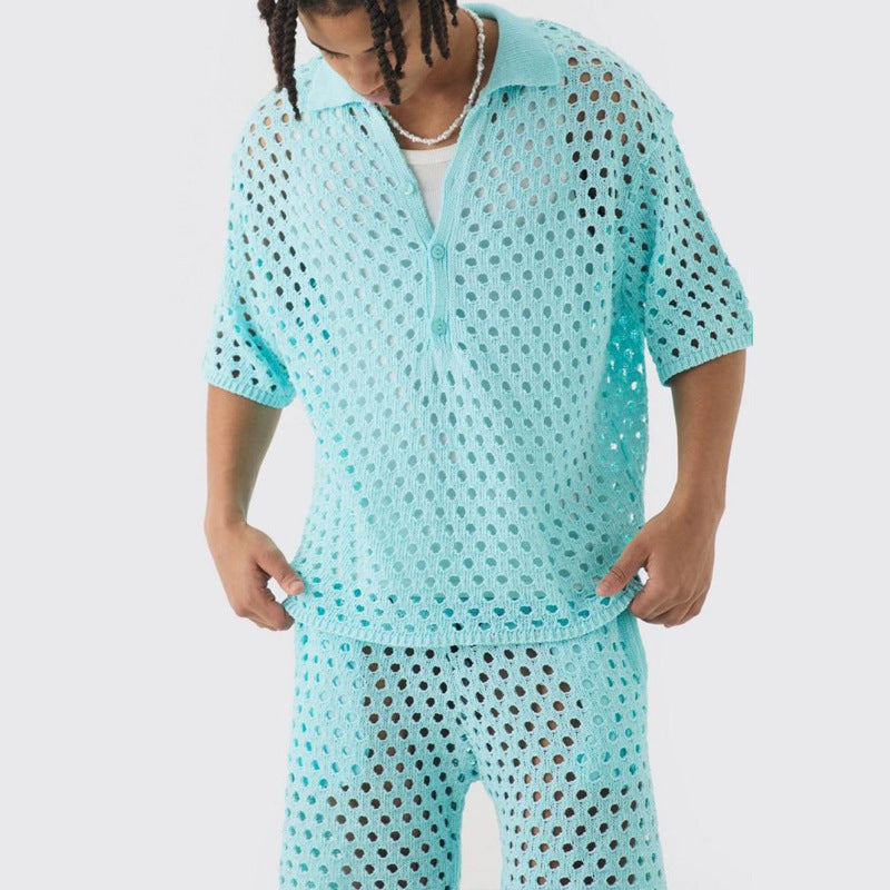 Arrival Buttoned Polo-Neck Knit Top And Shorts Set