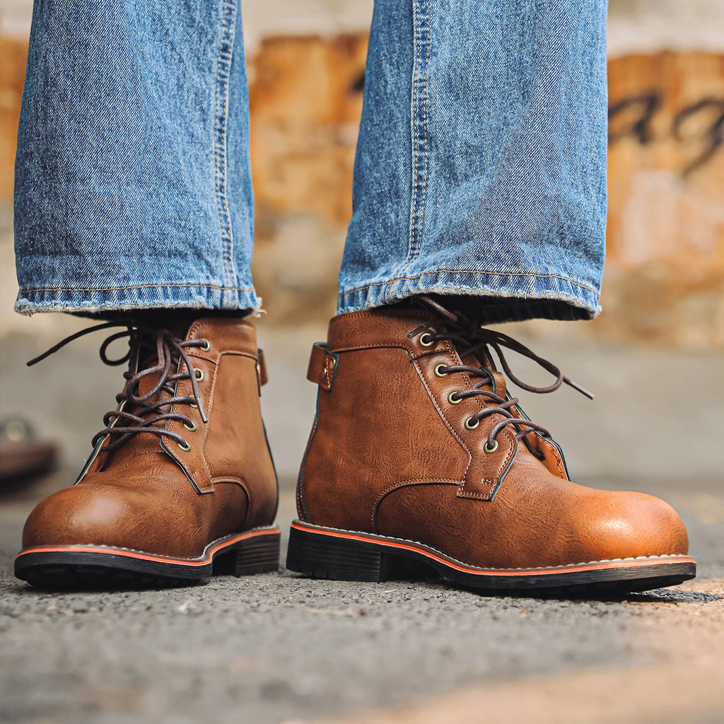 Men's Retro Lace-up Western Boots