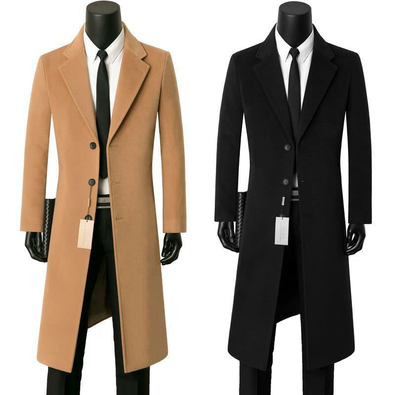 Mens Stylish Casual Wool Mid-length Coat