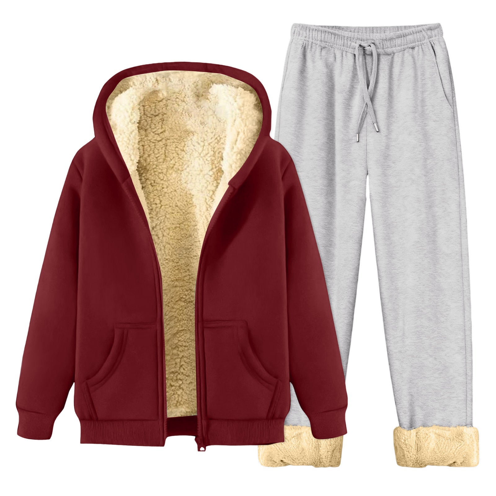 Autumn Winter Fleece Lined Hoodie Set