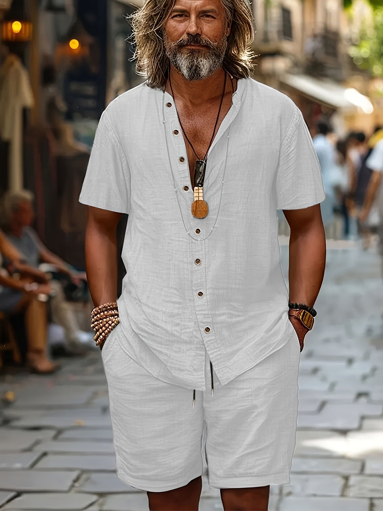 Cotton-linen Short-sleeve Shirt And Loose-fitting Shorts Two-piece Set