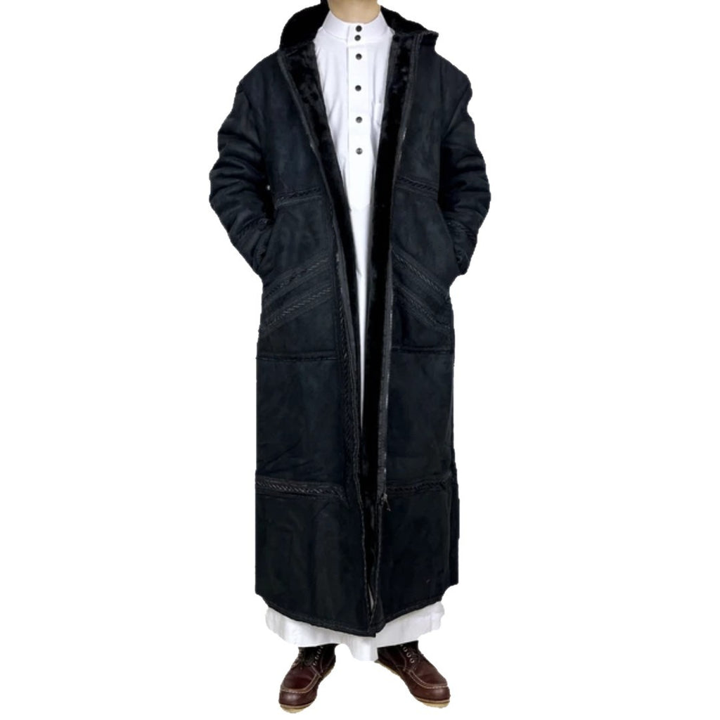 Mens Suede-Like Robe With Hood And Pockets For Warmth In Winter